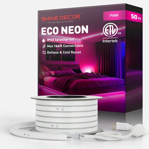 Vista 55 de Shine Decor Tira de luces LED AC 120V, cuerda de neón eco de 120 LED/m sin puntos, conectable y cortable, IP65 impermeable y resistente al clima