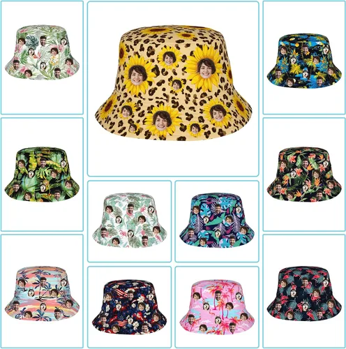 Vista 3 de Sombreros de pescador personalizados para mujeres y hombres, diseño personalizado de tu propio texto, logotipo, foto, sombrero de pescador
