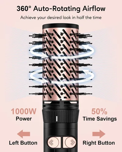 Vista 4 de Terviiix - Cepillo de aire caliente 4 en 1, estilizador de 1000 W con 2 cepillos redondos giratorios Volumizing Blowout Styler to Finish