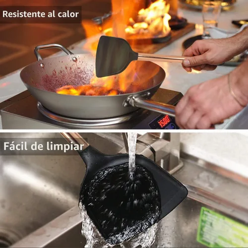 Vista 4 de MIBOTE Juego de utensilios de cocina de silicona, mango de madera, café