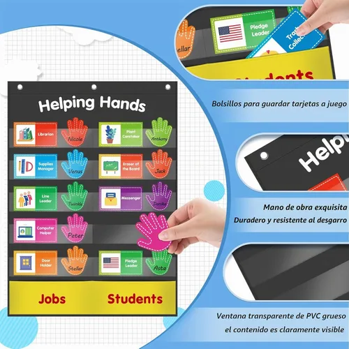 Vista 3 de ABCxGOOD Tabla de Bolsillo Manos que Ayudan, Tabla de Trabajos y Gestión para el Aula, Suministros Esenciales para el Aula Preescolar, Ideal