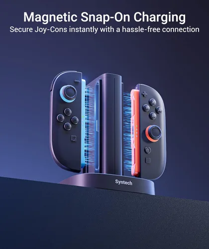Vista 4 de Syntech Premium Controller Charger Dock Compatible with Nintendo Switch 2 JoyCon Accessories, 4-in-1 Fast Charging Station with LED Indicators USB-A