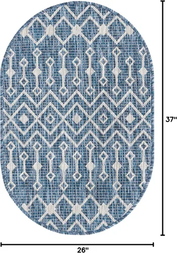 Vista 2 de Unique Loom Outdoor Trellis Collection - Alfombra de área con diseño de enrejado tribal (2 pies 2 pulgadas x 3 pies 1 pulgada, ovalada, azul/marfil)