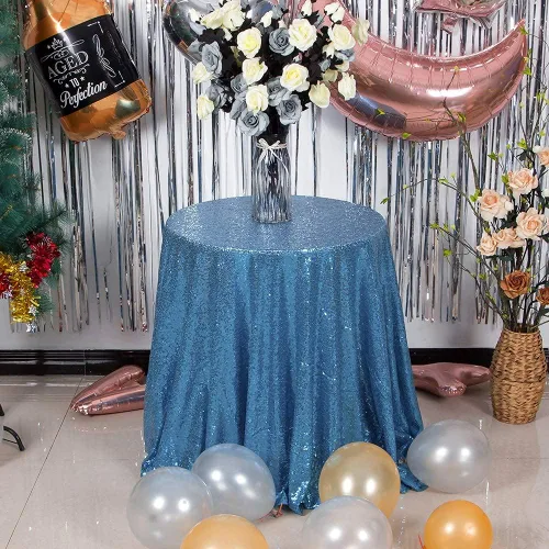 Vista 28 de JYFLZQ Mantel de lentejuelas azul bebé de 50 pulgadas, pequeño, redondo, brillante, para boda, fiesta de cumpleaños, baby shower
