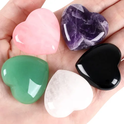 Vista 10 de QINJIEJIE Juego de 10 piedras curativas de corazón, cuarzo rosa, amatista, piedra de amor pulida, palma, piedras preciosas naturales, al por mayor