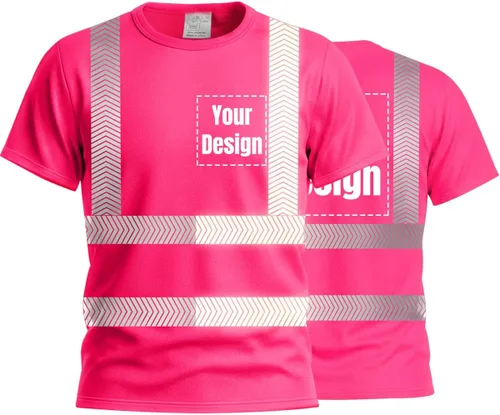 Vista 36 de Camiseta Hi Vis con tira reflectante de alta visibilidad, camisetas de seguridad personalizadas para tu logotipo, camisas de trabajo al aire libre