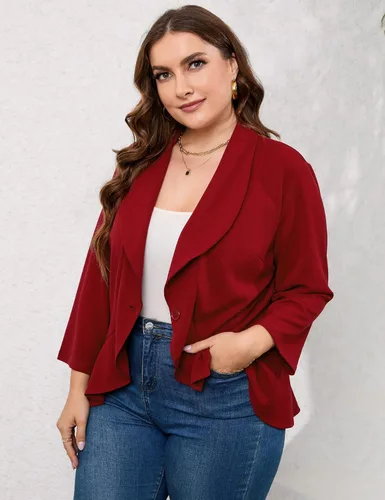 Vista 3 de KOJOOIN Chaqueta casual de manga larga para mujer, talla grande, chaqueta de trabajo y oficina, chaqueta de traje