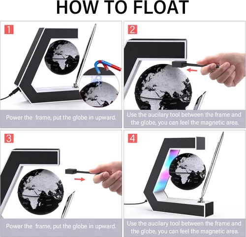 Vista 2 de Estefanlo Globo flotante con luces LED, globo flotante de levitación magnética con bolígrafo, portátil para escribir en el escritorio de oficina