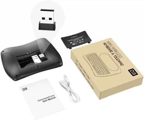 Vista 7 de Mini teclado inalámbrico D8 con panel táctil, teclado inalámbrico pequeño retroiluminado colorido, control remoto de mano para PC, Raspberry Pi 4