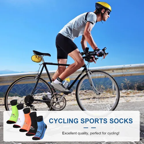 Vista 5 de Bonuci 5 pares de calcetines de ciclismo para hombre, calcetines deportivos unisex de nailon colorido, calcetines atléticos transpirables, regalos