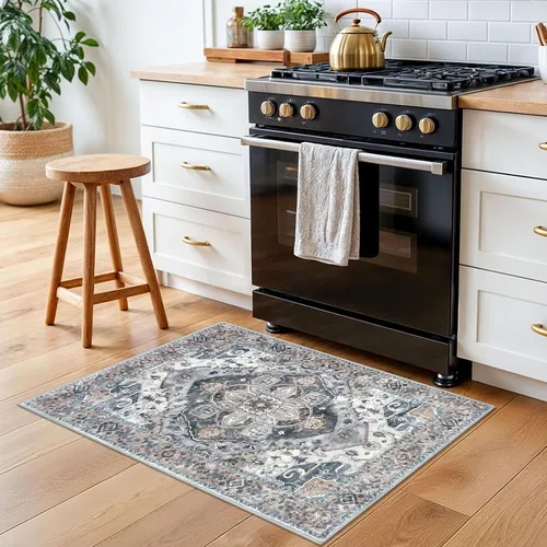 Vista 3 de SIILOOM Alfombra lavable de 2 x 3 pies, alfombra suave color taupe ceniza para entrada, tapete antideslizante para puerta de interior, tapete