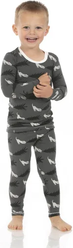 Vista 7 de KicKee Pants Conjunto de pijama de manga larga con estampado de piezas