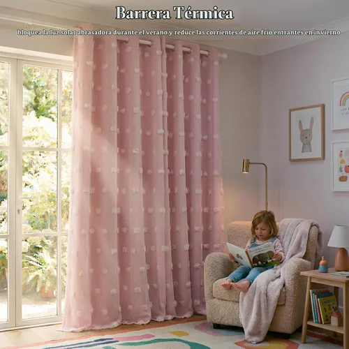 Vista 6 de RYB HOME Cortinas rosas con bonito pompón transparente superposición de 96
