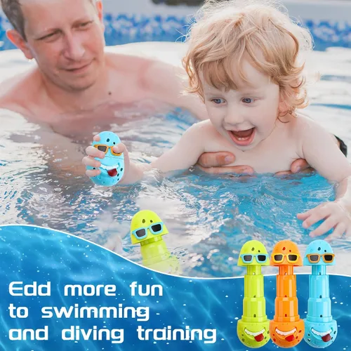 Vista 4 de Juego de 3 juguetes de buceo en la piscina para niños, divertidos huevos de payaso para buceo, juguetes de piscina para niños, perfectos para niños