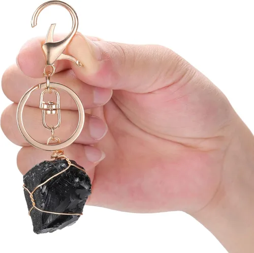 Vista 6 de Jovivi Llavero de piedra de cristal de cuarzo natural crudo envuelto en alambre irregular con piedras preciosas curativas para mujeres y hombres