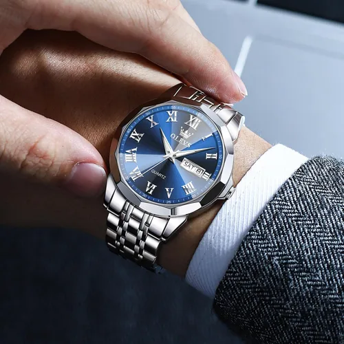 Vista 6 de OLEVS Mens Watches Dress Waterproof Watch with Date Day Analog Quartz Wrist Watch Large Roman Numerals Classic Luxury Luminous Scales 41mm Big Face