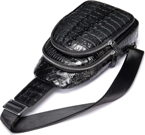 Vista 6 de Bolso de piel de cocodrilo bolso fresco del hombre bolsas una mochila del hombro para hombres y mujeres negro S