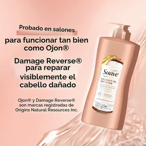 Vista 5 de Suave Acondicionador reparador de daños con aceite de coco, para cabello normal, seco y dañado, con infusión de aceite de coco puro, 28 onzas