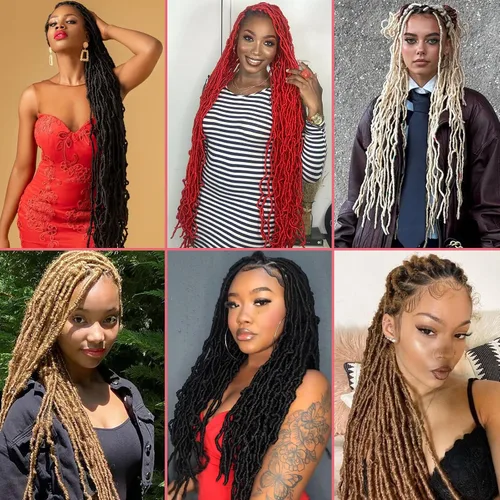 Vista 6 de Leeven Nuevas Trenzas de Ganchillo de Cabello con Locs Falsos Suaves de 24 Pulgadas de Largo Locs de Diosa Desgastados 6 Paquetes Negro Natural