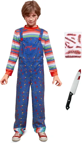 Vista 5 de BesserBay Halloween Kid's Jumpsuit Cartoon Set with Striped Shirt Blue 2-14 Years Azul