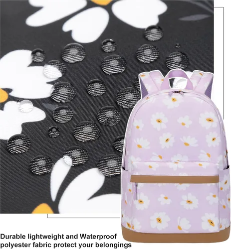 Vista 3 de Joyfulife Mochila para niñas con lonchera para niños, mochila para la escuela, ligera, resistente al agua, púrpura, (Daisy purple), Mochila