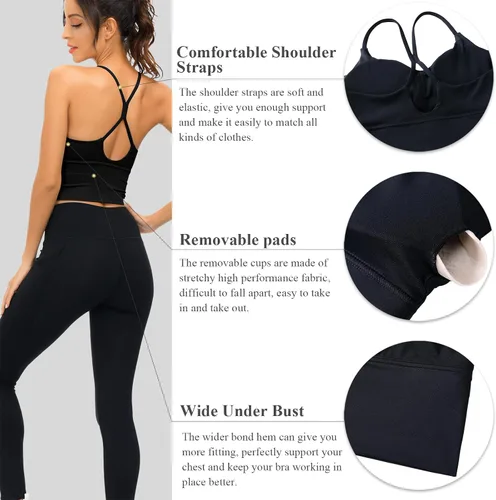 Vista 5 de SIGNEALA Brasier deportivo con cuello en V para mujer, tirantes delgados, acolchado, brasier de yoga entrecruzado con tirantes cruzados, camiseta