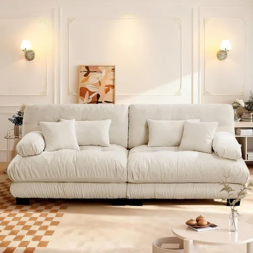 Vista 19 de Reposapiés Otomano Tapizado de Terciopelo con Cojín para Sofá Seccional Sofá 300 libras para Sala de Estar (Beige)