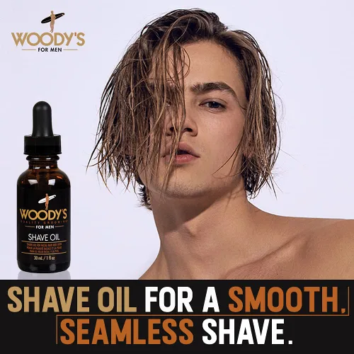 Vista 3 de Woody's Aceite de afeitado para hombres, capa de aceite base preafeitado para un afeitado mejorado y una piel más suave, 1 onza líquida