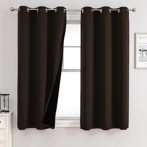 Vista 92 de ChrisDowa Cortinas 100% opacas de 63 pulgadas de largo para dormitorio con forro negro, 2 capas gruesas totalmente opacas con aislamiento térmico