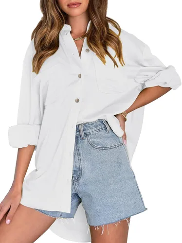 Vista 2 de Blusa de manga larga con botones para mujer, de gran tamaño, holgada, casual, elegante