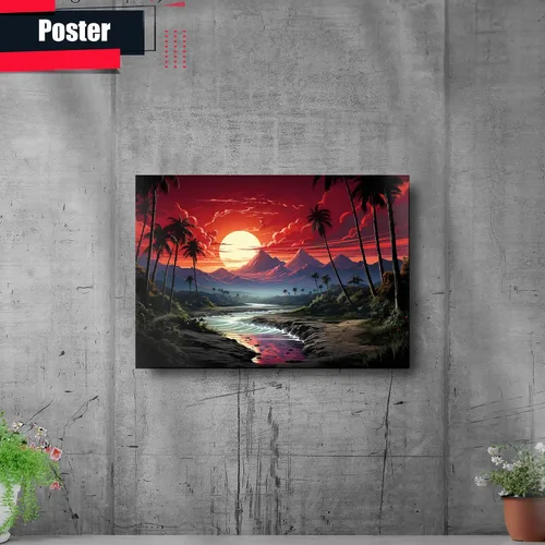 Vista 2 de Neon Sunset Vibes Florida Synthwave Sunset Framed poster Print, Retro Miami Style Wall Art, Decor poster, Art Print