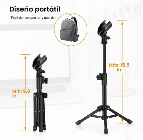 Vista 5 de Soporte de micrófono de mesa, soporte de micrófono de escritorio ajustable con clip de micrófono y macho de 5/8 pulgadas a tornillo hembra de 3/8