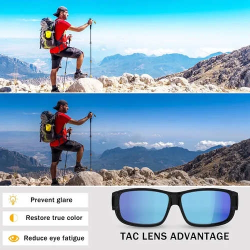 Vista 5 de Yaserra Lentes de sol polarizados para mujeres y hombres, para llevar sobre las gafas envolventes con lente TAC TR90, marco con bloqueo UV