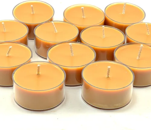 Vista 4 de Amber Romance - Velas de té de soja, paquete de 12 unidades, velas de té beige, altamente perfumadas, fabricadas con cera de soja, hechas a mano