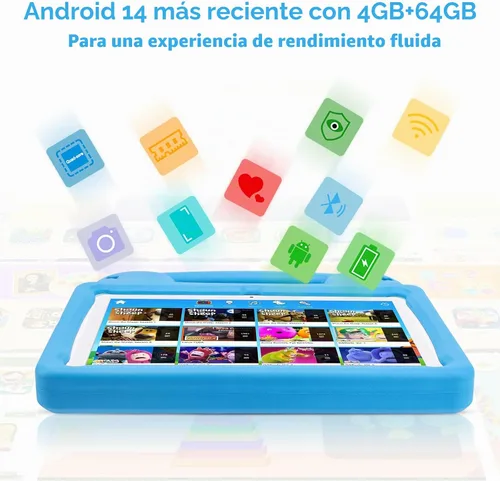 Vista 5 de Tableta de 10 pulgadas para niños con control parental, 8 (4+4) GB de RAM 64 GB ROM, Octa Core, WiFi 6, batería de 5000 mAh, GMS - Tableta para Azul