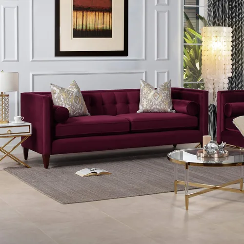Vista 2 de Jennifer Taylor Home - Sofá modelo Jack, color vino borgoña terciopelo
