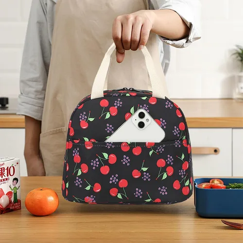 Vista 2 de Bolsa de almuerzo para mujeres, reutilizable, aislada, para el trabajo, escuela, picnic, playa (cereza)