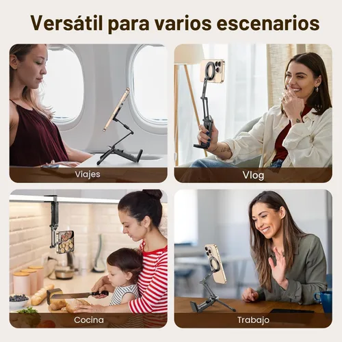 Vista 6 de OMOTON TP02 Trípode Giratório de 360° para MagSafe, Trípode Magnético de Aluminio Ajustable para iPhone 17/16/15/14 Pro Max Air, Soporte Plegable