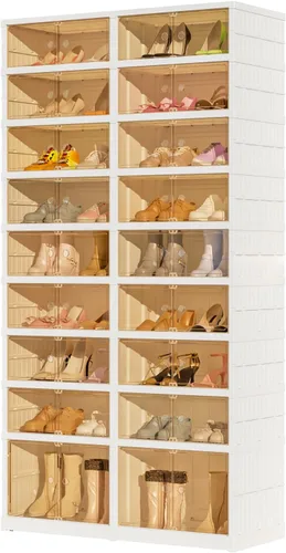 Vista 7 de Organizador de zapatero portátil de 9 niveles para clóset, contenedores de calzado de 36 pares, caja de almacenamiento de zapatos de plástico