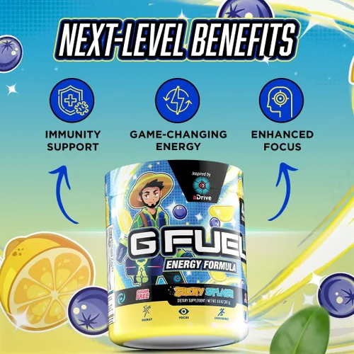 Vista 3 de G Fuel aDrive - Polvo de bebida energética, mezcla de cafeína preentrenamiento para juegos, sin azúcar, aminoácidos para el enfoque, vitaminas +