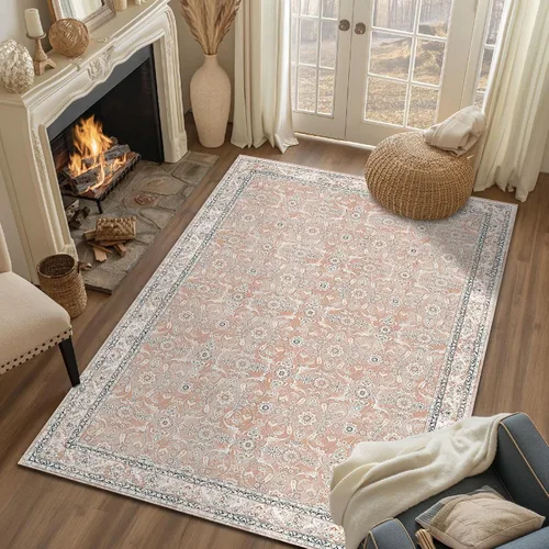 Vista 32 de jinchan Alfombra floral primaveral de 2 x 3 pies para entrada, alfombra desgastada lavable, de pelo corto, suave, pequeña, antideslizante, tapete