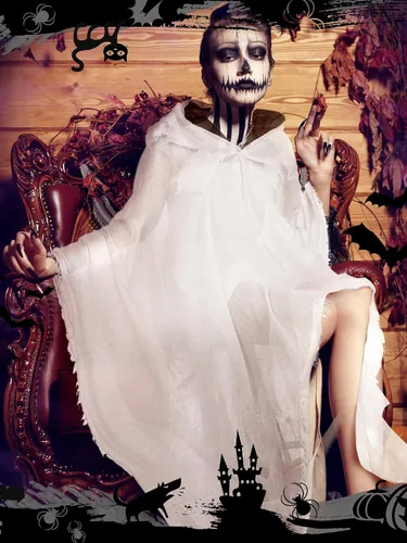 Vista 7 de Fourluoo Capa con capucha de la parca de Halloween para hombres y mujeres Blanco