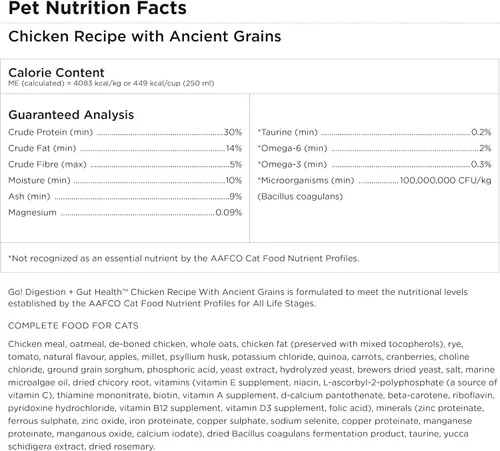 Vista 6 de Go! Solutions Digestión + salud intestinal, comida seca para gatos, receta de pollo con granos antiguos, bolsa de 3 libras Fiber-Rich Kibble for
