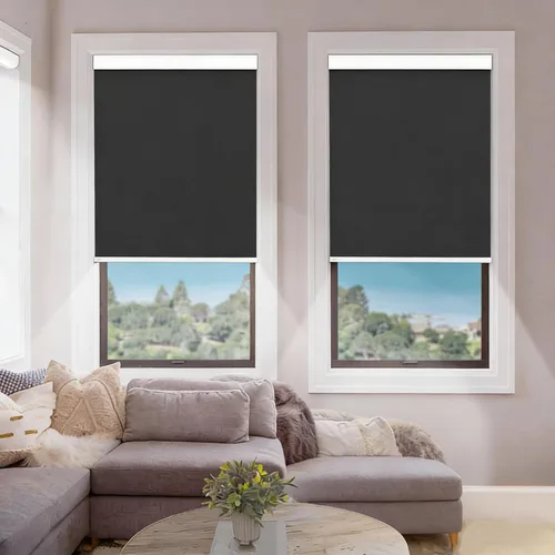 Vista 12 de DENFOON Persianas enrollables de tamaño personalizado con panel solar, persianas eléctricas térmicas opacas con control remoto para ventanas