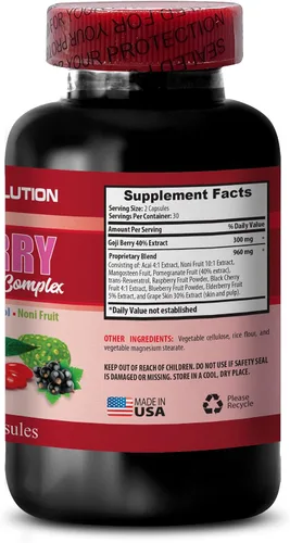 Vista 4 de Potenciador de cerebro y memoria, bayas de Goji, complejo antioxidante natural, apoyo inmunológico, píldoras de suplemento de noni, extracto
