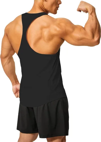 Vista 4 de DEMOZU Camiseta sin mangas para hombre con espalda en Y para culturismo, entrenamiento muscular, atletismo, correr, gimnasio