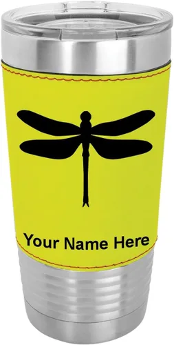 Vista 14 de LaserGram Vaso aislado al vacío de 20 onzas, libélula, grabado personalizado incluido (piel sintética, estilo béisbol)