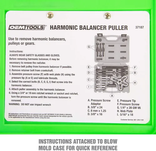 Vista 6 de OEMTOOLS 37187 Kit de extractor de equilibrador armónico - Yugo extractor de acero tratado térmicamente para engranaje, volante y polea de cigüeñal