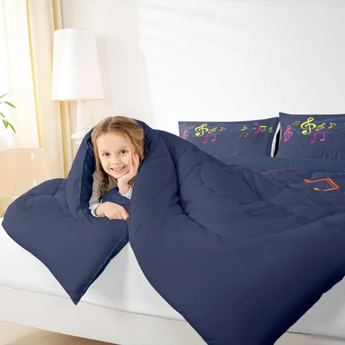 Vista 7 de Feelyou Juego de ropa de cama con diseño de arco iris, juego de edredón para niños, niñas, decoración de notas musicales, edredón de microfibra