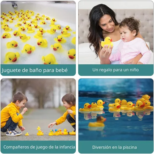 Vista 6 de Juguetes de baño de patos de goma, 50 piezas de mini patos a granel para niños, decoración de baby shower, regalos de fiesta de cumpleaños, regalo